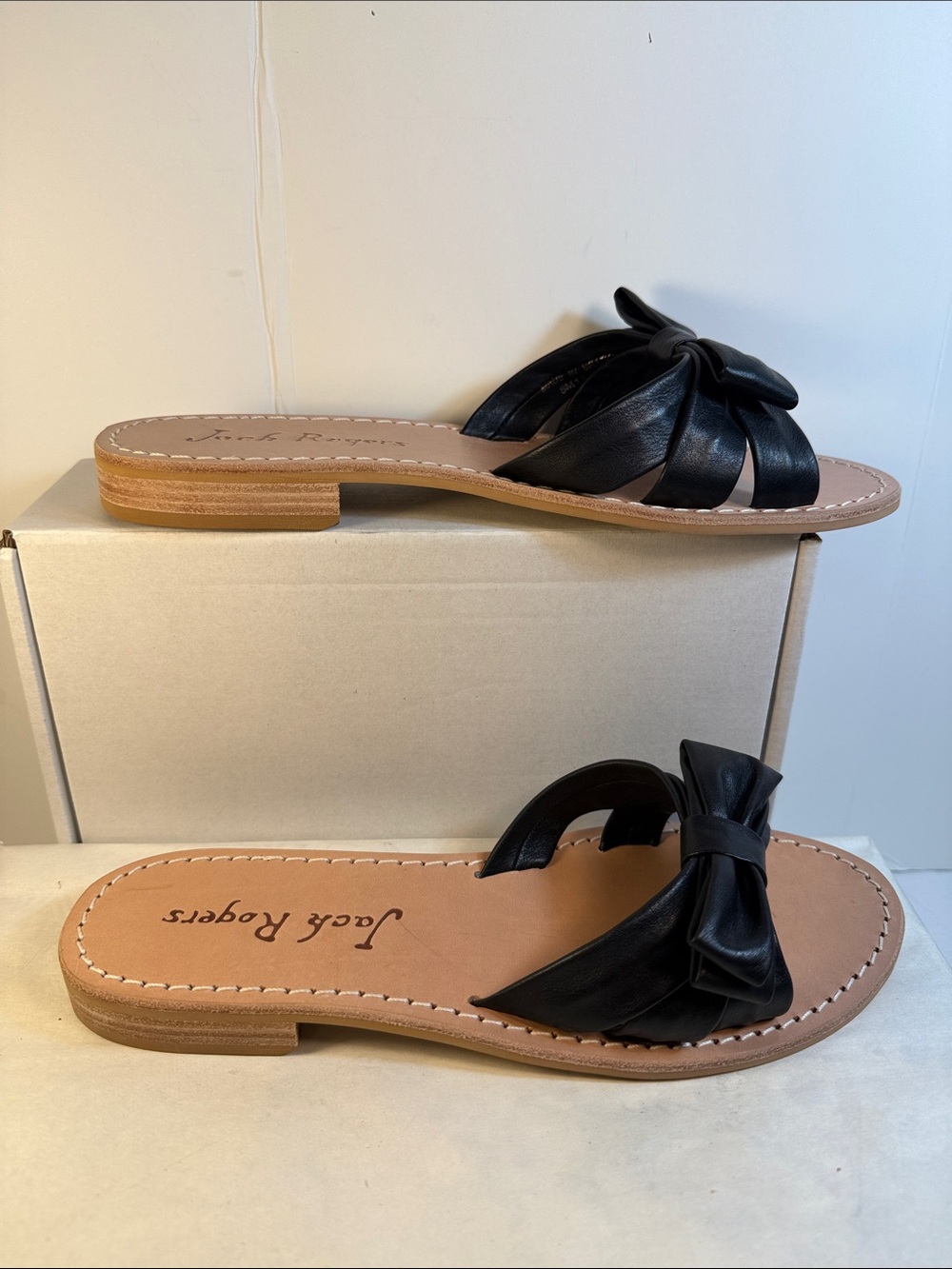 Jack Rogers Black Knotted Leather Slide Sandals